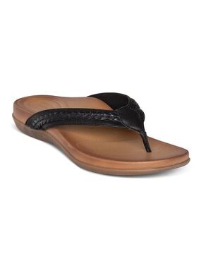 Aetrex Emmy Braided Thong Flip Flop Sandal Black Tan Sz 7 Orthotic Comfort